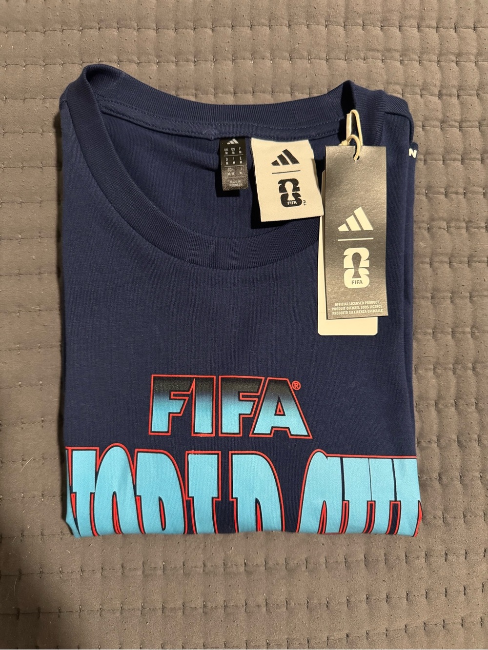 adidas Navy collectible FIFA World Coup Short Sleeve Tee with Light Blue Logo